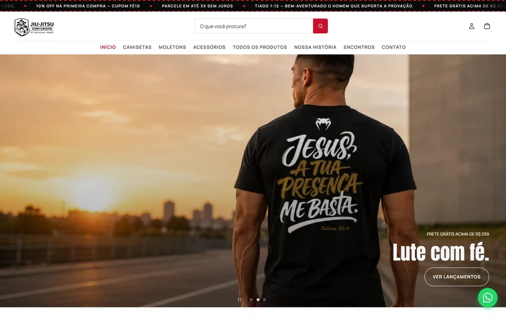 Página inicial da loja Jiu Jitsu com Cristo